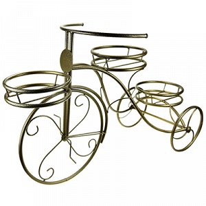 Стойка для цветов напольная "Велосипед 3" h49см, 70х30см, на 3 горшка д18см, металл, бронзовый антик (Россия)
