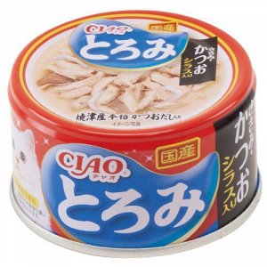 Влажный корм для кошек INABA Ciao Toromi Куриное филе с тунцом Кацуо и мальками ширасу в бульоне 80 г