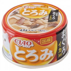 Влажный корм для кошек INABA Ciao Toromi Куриное филе с тунцом Магуро и кальмаром в бульоне 80 г