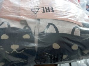 Колготки детские из хлопка с рисунком комбинированные с принтом Кошечки (рис 19) цвет Бежевый меланж, черный (52-4/1)