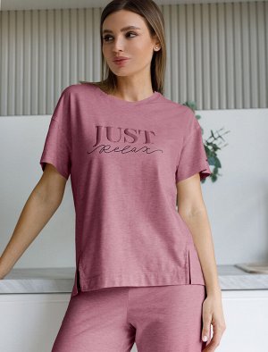 Футболка из премиального хлопка с авторским принтом темно-розовый меланж_just relax
