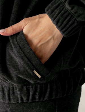 Худи из бархатистого велюра черный