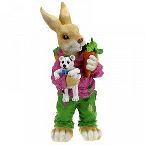 Скульптура-фигура для сада из полистоуна "Кролик с игрушкой и морковкой" 29х58см (Россия)