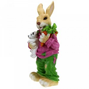 Скульптура-фигура для сада из полистоуна "Кролик с игрушкой и морковкой" 29х58см (Россия)