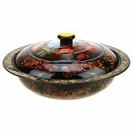 Миска эмалированная 2,6л, д30см h7,5см, с крышкой, ручка-кнопка пластмассовая, с деколью, микс (Китай)