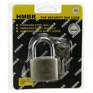 Замок навесной, стальной 50мм "HMBR" "Top security", 47х75х20мм, 4 ключа, в блистере (Китай)