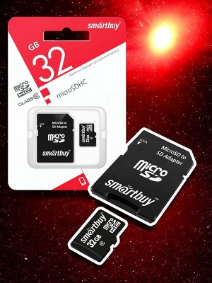 Карта памяти для телефона 32 Гб Micro SDHC,  Class 10 (с адаптером SD) LE