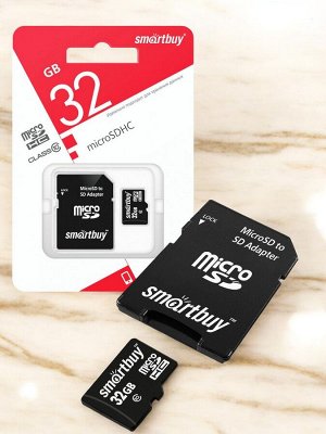 Карта памяти для телефона 32 Гб Micro SDHC,  Class 10 (с адаптером SD) LE