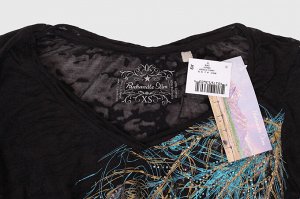 Черный женский лонгслив Panhandle Slim – невесомая прозрачная текстура, изящный принт павлинье перо №3000