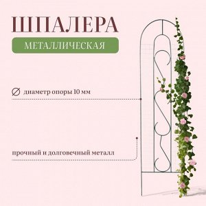 Шпалера, 210 * 50 * 1 см, металл, зелёная, «Узорная»