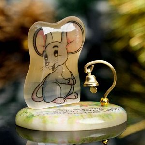 Сувенир Мышка на подставке с колокольчиком «Хвостиком махну,здоровье и долголетие в дом несу