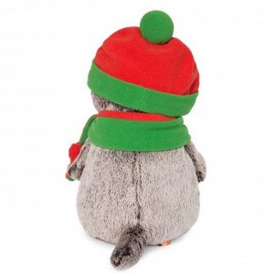 Мягкая игрушка "Басик" в оранжево-зелёной шапке и шарфике, 22 см