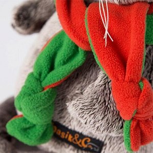 Мягкая игрушка "Басик" в оранжево-зелёной шапке и шарфике, 22 см