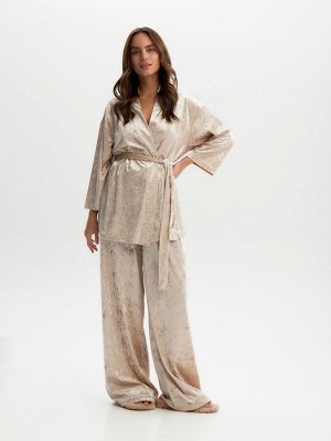 Пижама женская (жакет, брюки) KAFTAN Velvet, бежевая