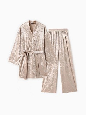 Пижама женская (жакет, брюки) KAFTAN Velvet, бежевая