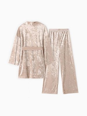 Пижама женская (жакет, брюки) KAFTAN Velvet, бежевая