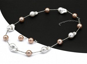 Бусы и серьги с майоркой фриволи 16*22мм, серебристые, 47см