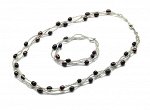 Комплект с жемчугом бусы и браслет 3 нити рис с бисером цв.черный, 50см, 19см