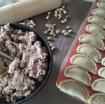 Вареники Гуцульские (протертая фасоль, обжаренный лук, грибы)