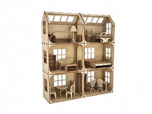 Модульный Кукольный домик 3 этажа с мебелью