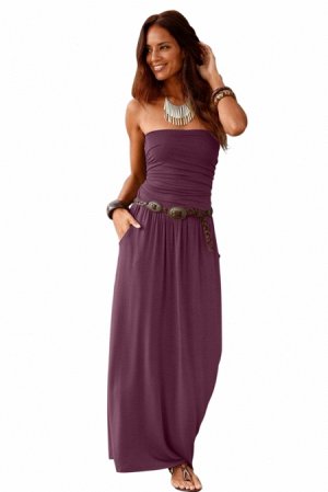 Фиолетовое макси платье с бандажным лифом без рукавов и юбкой с карманами
