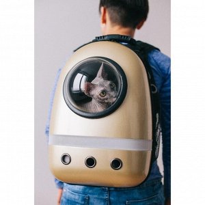 Рюкзак для переноски кошек и собак, с окном для обзора и светоотражающей полосой, 32х26х44 см, золотистый