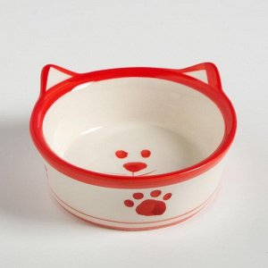 Миска керамическая «Подмигивающий кот», бело-красная, 150 мл