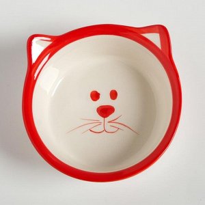 Миска керамическая «Подмигивающий кот», бело-красная, 150 мл