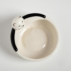 Миска керамическая "Ленивый кот", 250 мл, 12,6 х 12,5 х 8 см, белая