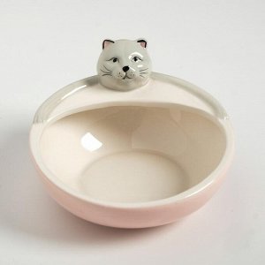Миска керамическая "Ленивый кот", 250 мл, 12,6 х 12,5 х 8 см, розовая