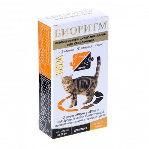 Витаминно-минеральный комплекс "Биоритм" для кошек, вкус курицы, 48 таб