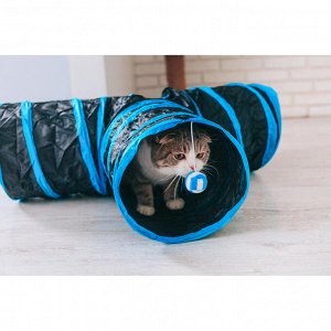 Туннель для кошек шуршащий "Тройник", 80 см, диаметр трубы 25 см, микс цветов