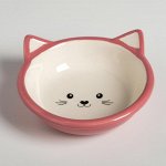Миска керамическая круглая &quot;Кошачья мордочка&quot;, 250 мл, 13,2 х 13,2 х 5 см, бело-розовая