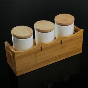 Набор банок для сыпучих продуктов «Эстет», 200 мл, 6 шт, на деревянной подставке 2859941