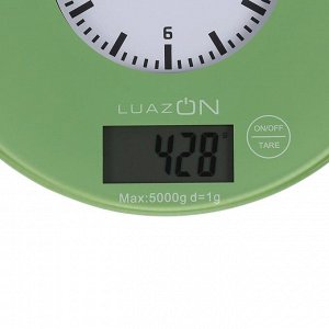 Весы кухонные LuazON LVK-703, электронные, до 5 кг, встроенные часы, цвет "хаки"