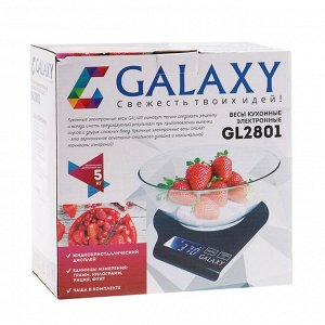 Весы кухонные Galaxy GL 2801, электронные, до 5 кг, чаша 2.2 л, чёрные