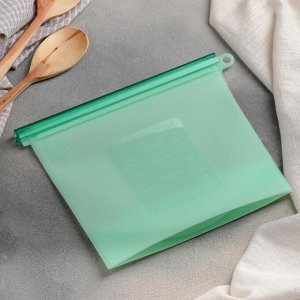 Пакет для хранения Доляна, силикон, 21,5?18 см, 1,1 л, zip lock, многофункциональный, герметичный, зелёный