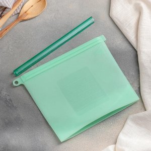 Пакет для хранения Доляна, силикон, 21,5?18 см, 1,1 л, zip lock, многофункциональный, герметичный, зелёный