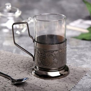 Подстаканник, со стаканом 250 мл, медь, стекло, серебристый
