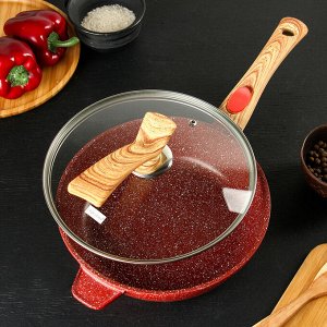 Сковорода литая «Рубин», d=24 см, стеклянная крышка, съёмная ручка, индукция