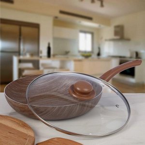 Сковорода глубокая Kantry, d=28 см, стеклянная крышка, пластиковая ручка, антипригарное покрытие, цвет коричневый