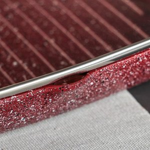 Сковорода-гриль литая «Рубин», 24?3,5 см, стеклянная крышка, съёмная ручка, индукция, цвет бордовый