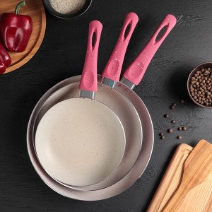 Набор сковород «Гуден», 3 шт, 20?4,5 см, 24?5 см, 28?5,5 см, ручка soft-touch, цвет розовый