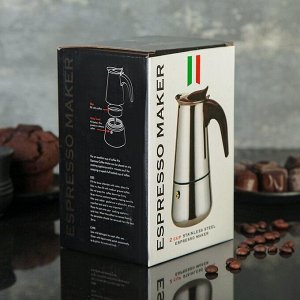 Кофеварка гейзерная «Итальяно», на 2 чашки, 100 мл, цвет красный
