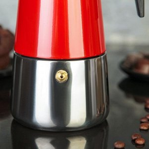 Кофеварка гейзерная «Итальяно», на 6 чашек, 300 мл, цвет красный