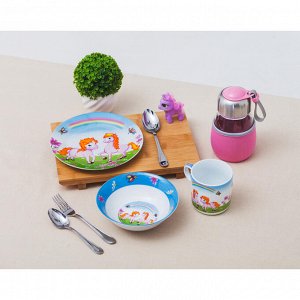 Набор детской посуды Доляна «Пони», 3 предмета: кружка 230 мл, миска 400 мл, тарелка 18 см