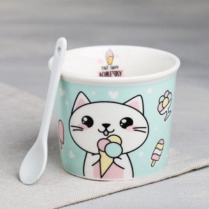 Набор «Котик»: пиала для мороженого 150 мл, ложка
