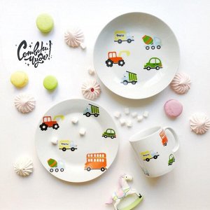 Набор посуды "Машинки", 3 предмета: кружка, тарелка глубокая, тарелка плоская