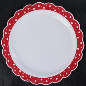 Набор "Горошек" 3 предмета: блюдо 37 см с крышкой, лопатка-нож, цвет бело-красный