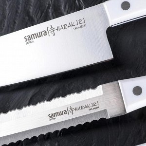 Набор кухонных ножей Samura HARAKIRI, 3 шт, лезвия 15 см, 18,5 см, 20,8 см, белая рукоять, сталь AUS-8